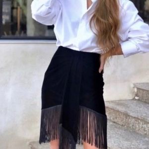 Zara black velvet mini drape skirt.